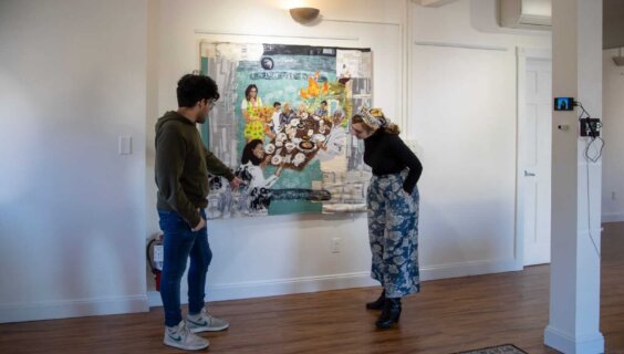 Hannah Finkelshteyn and Aakef Khan at the exhibition.