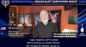 Rob Reiner gives a posthumous address at the annual International Holocaust Survivors Night hosted by the Conference on Jewish Material Claims Against Germany on Dec. 18, 2025. 