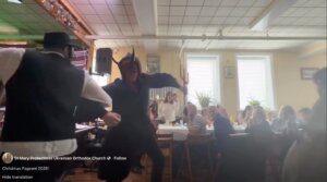 “Moshko” the Jew dances with the devil in a Ukrainian Orthodox Christmas pageant held in New Jersey Jan. 11. 