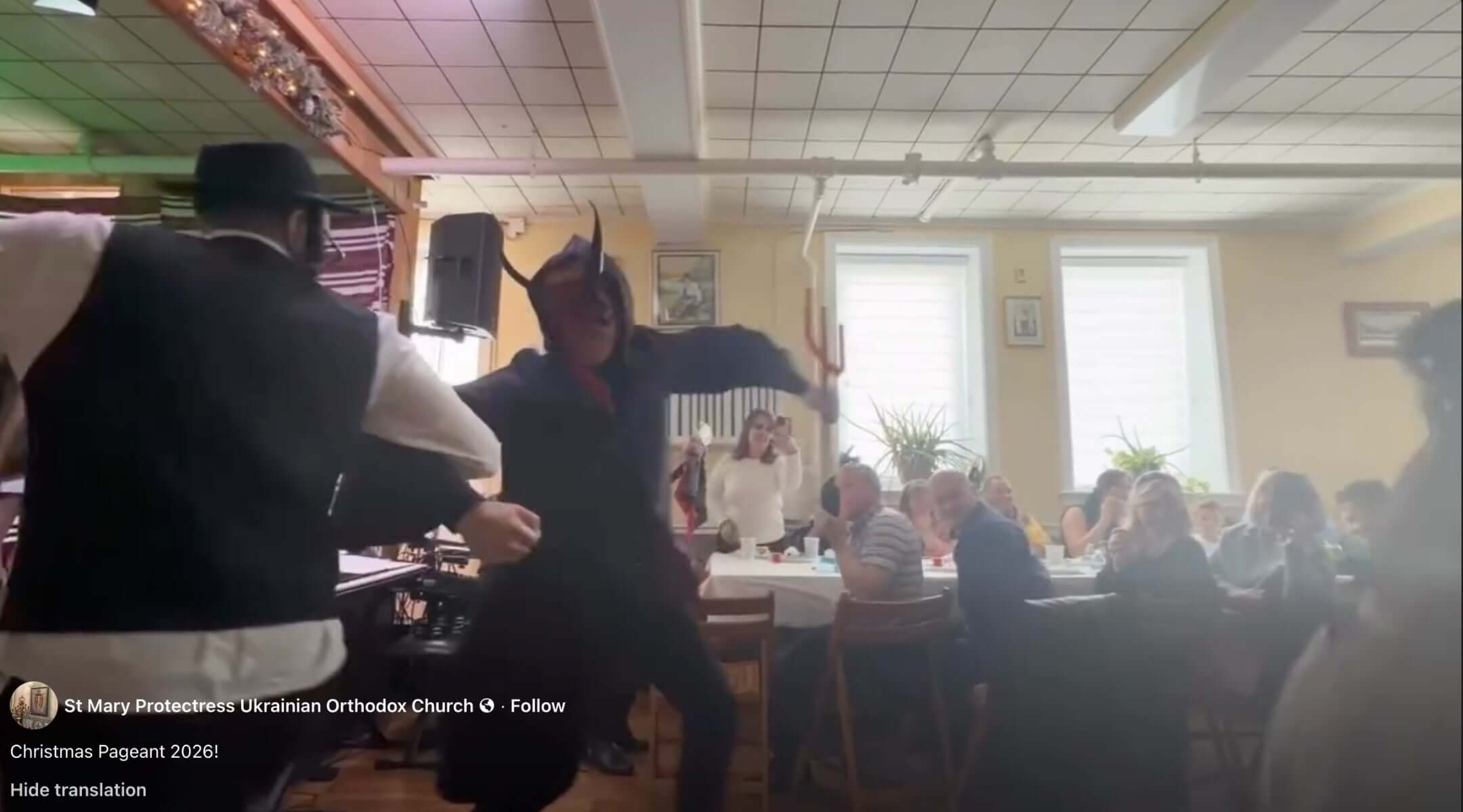 “Moshko” the Jew dances with the devil in a Ukrainian Orthodox Christmas pageant held in New Jersey Jan. 11. 