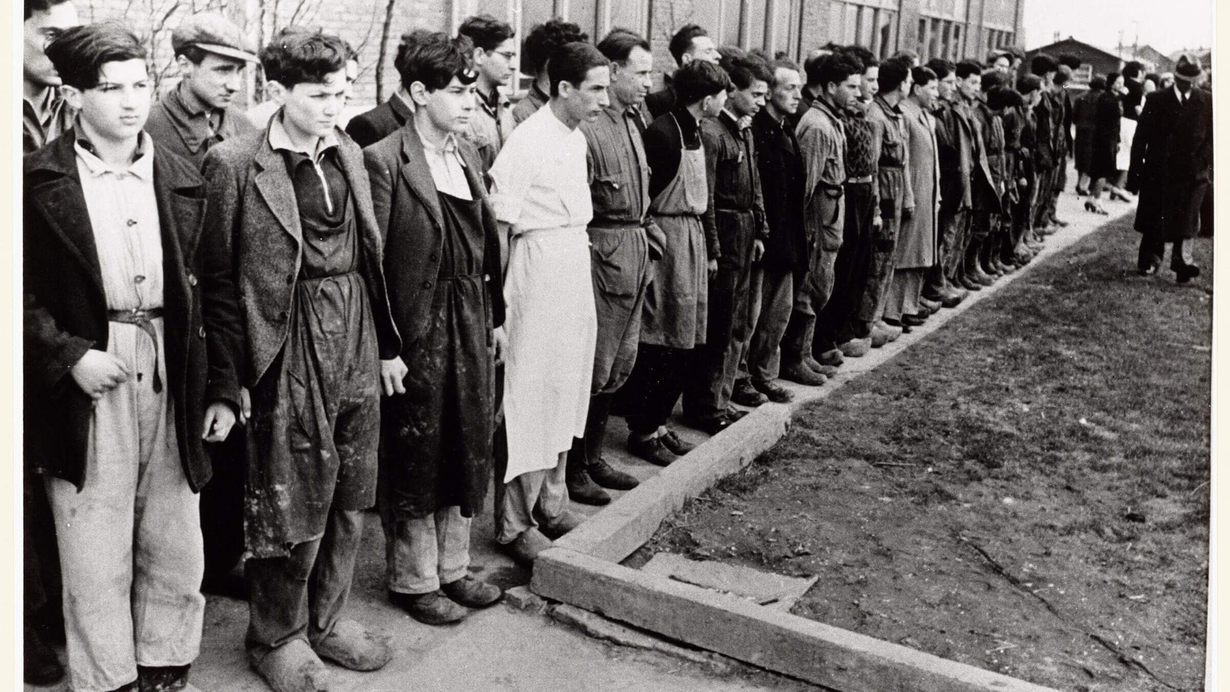 Students lined up at the Werkdorp Wieringermeer in North Holland.