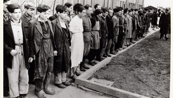 Students lined up at the Werkdorp Wieringermeer in North Holland.
