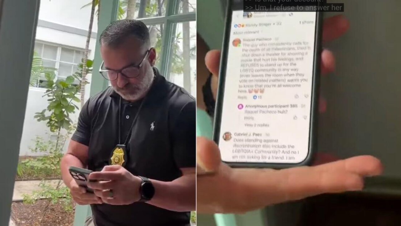 The police at Raquel Pacheco's home question her over a Facebook post critical of the mayor. 