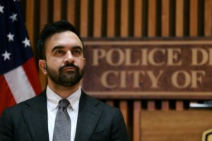 Zohran Mamdani attends a news conference at the headquarters of the NYPD on Jan. 6, 2026 in New York City.