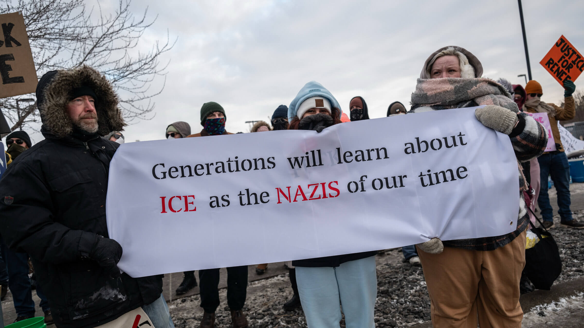 Demonstrators protest ICE deployment in St. Paul, Minn.
