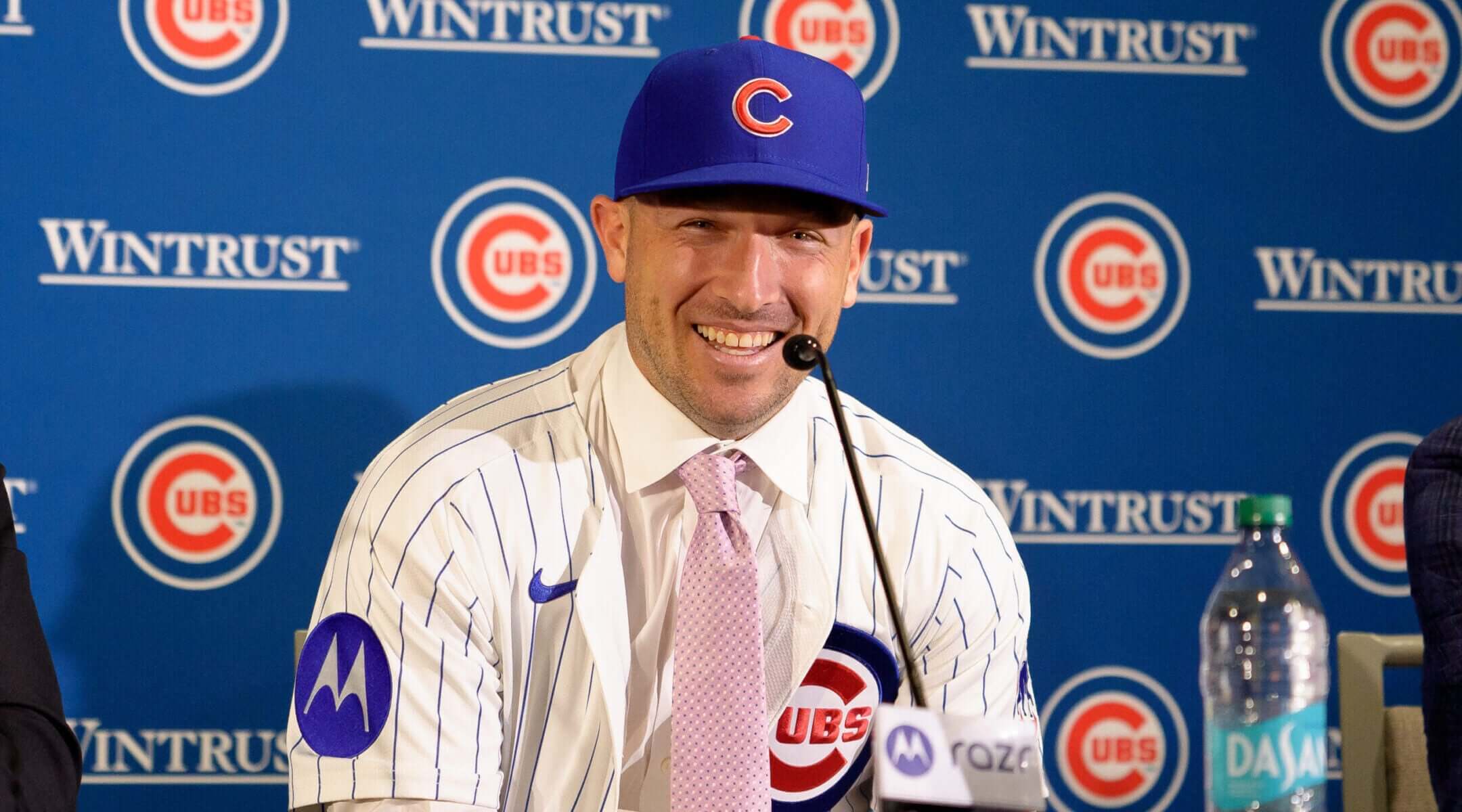 Alex Bregman meets the media during his first press conference after signing with the Chicago Cubs at Wrigley Field on Jan. 15, 2026. 