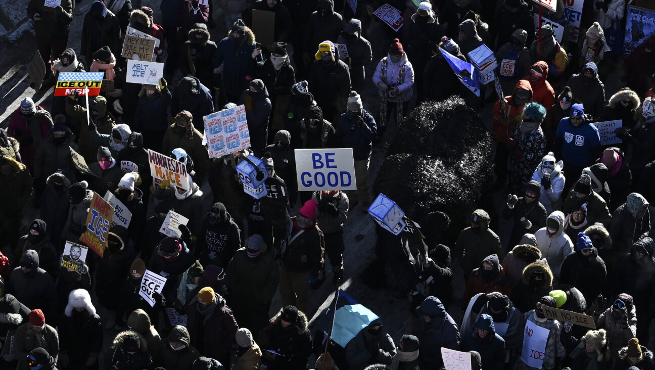 An "ICE OUT" rally in Minneapolis. Leaders from Reform, Conservative and Reconstructionist Judaism have condemned ICE's conduct in the city, but Orthodox groups have largely remained silent.