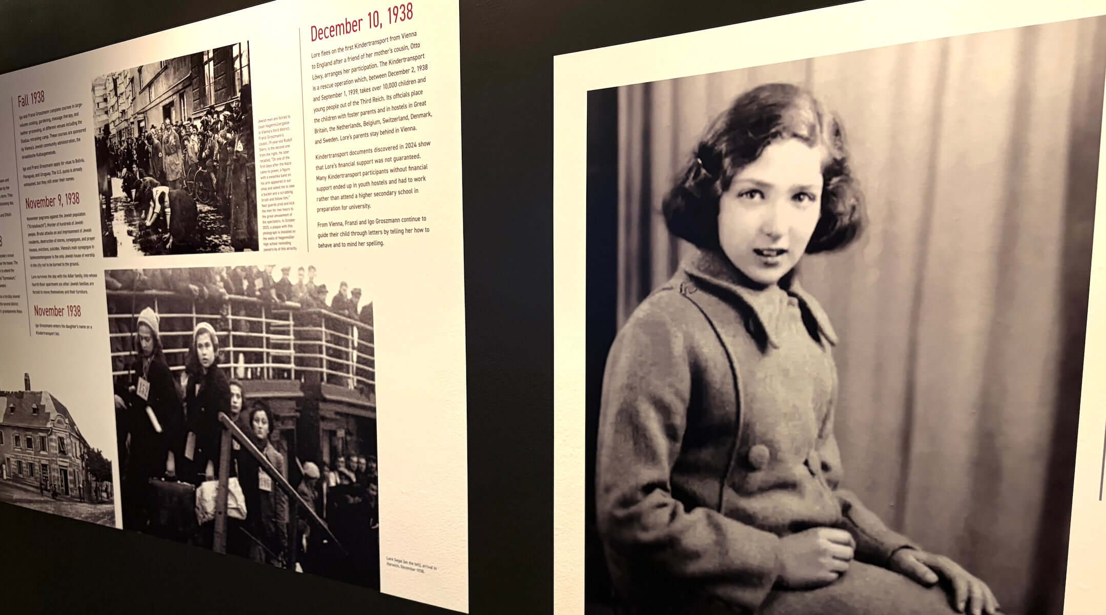 At right, a 1939 studio portrait arranged by Segal’s Liverpool foster mother is featured in the exhibit “And That’s True Too: The Life and Work of Lore Segal” at the Center for Jewish History in Manhattan. (JTA Photo)