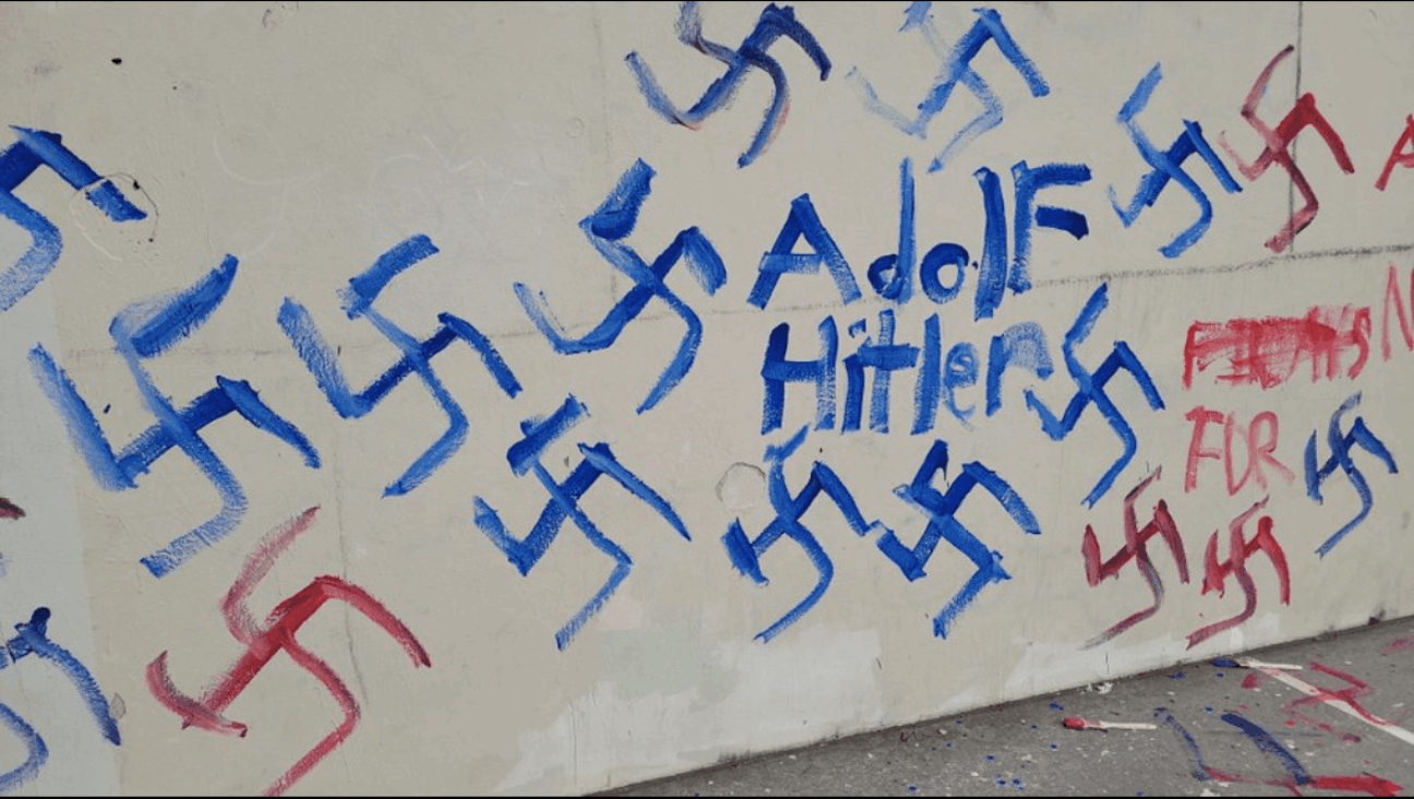 Playground equipment and walls were vandalized with swastikas at Gravesend Park in Brooklyn twice this week.