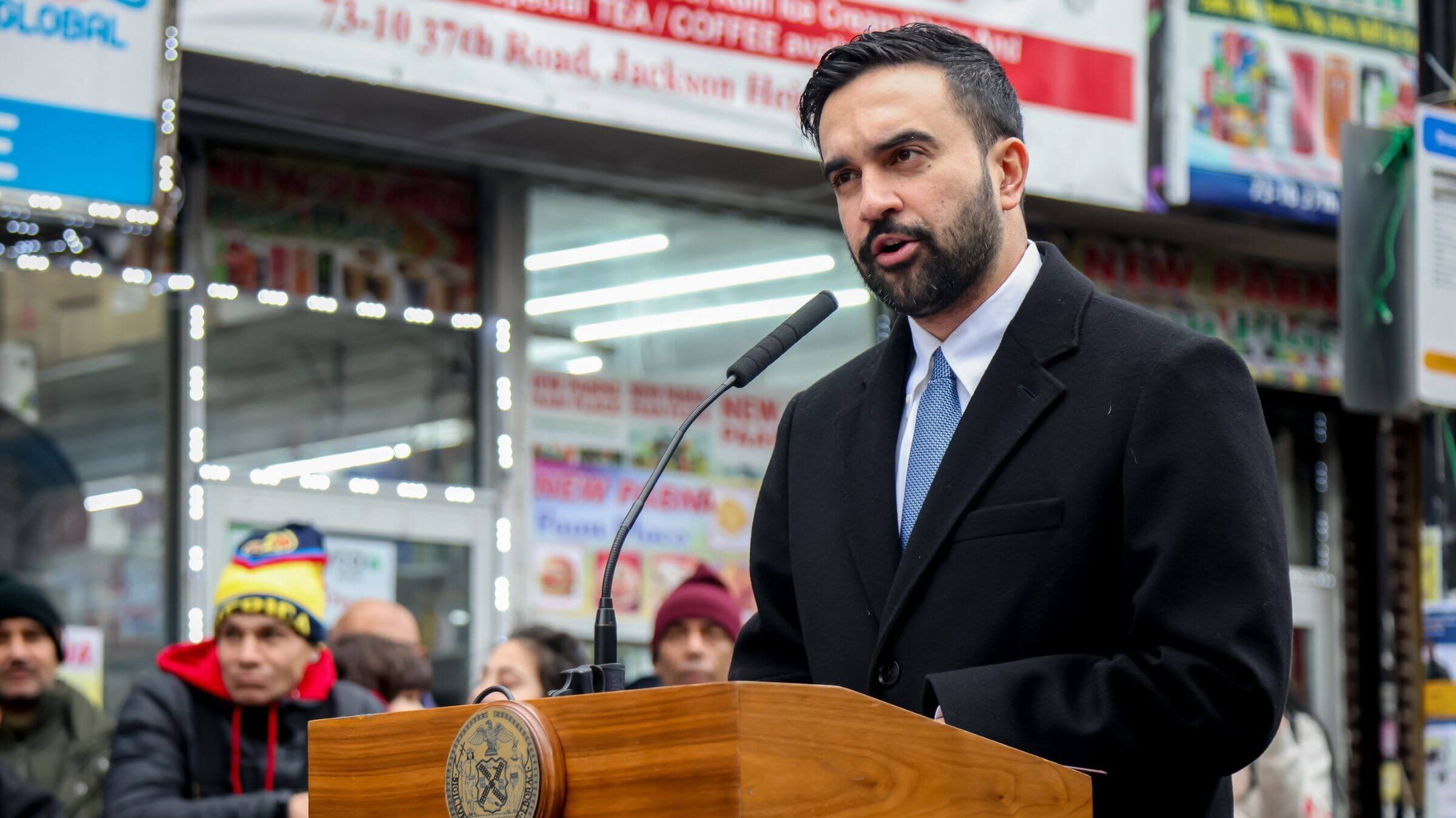 Mayor Zohran Mamdani speaks during a news conference at Diversity Plaza in Queens on Wednesday, Jan. 7, 2026.