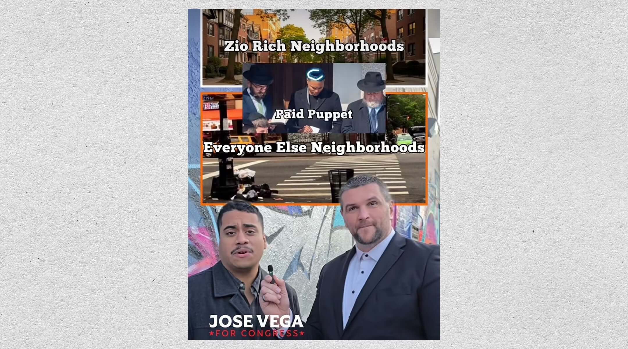Congressional challenger Jose Vega, left, tells anti-Israel influencer Erik Warsaw that Rep. Ritchie Torres is controlled by “Zionist influencers and millionaires” living in Riverdale, a heavily Jewish Bronx neighborhood. 