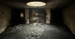 The lobby of Beth Israel Congregation was damaged in a fire on Jan. 10.