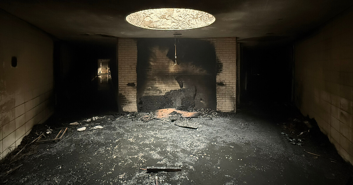 The lobby of Beth Israel Congregation was damaged in a fire on Jan. 10.