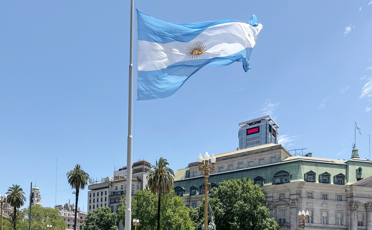 Large flag flying in downtown Buenos Aires