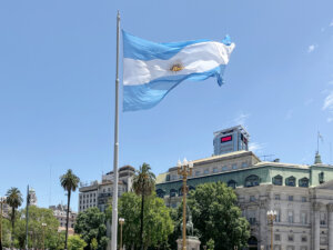 Large flag flying in downtown Buenos Aires