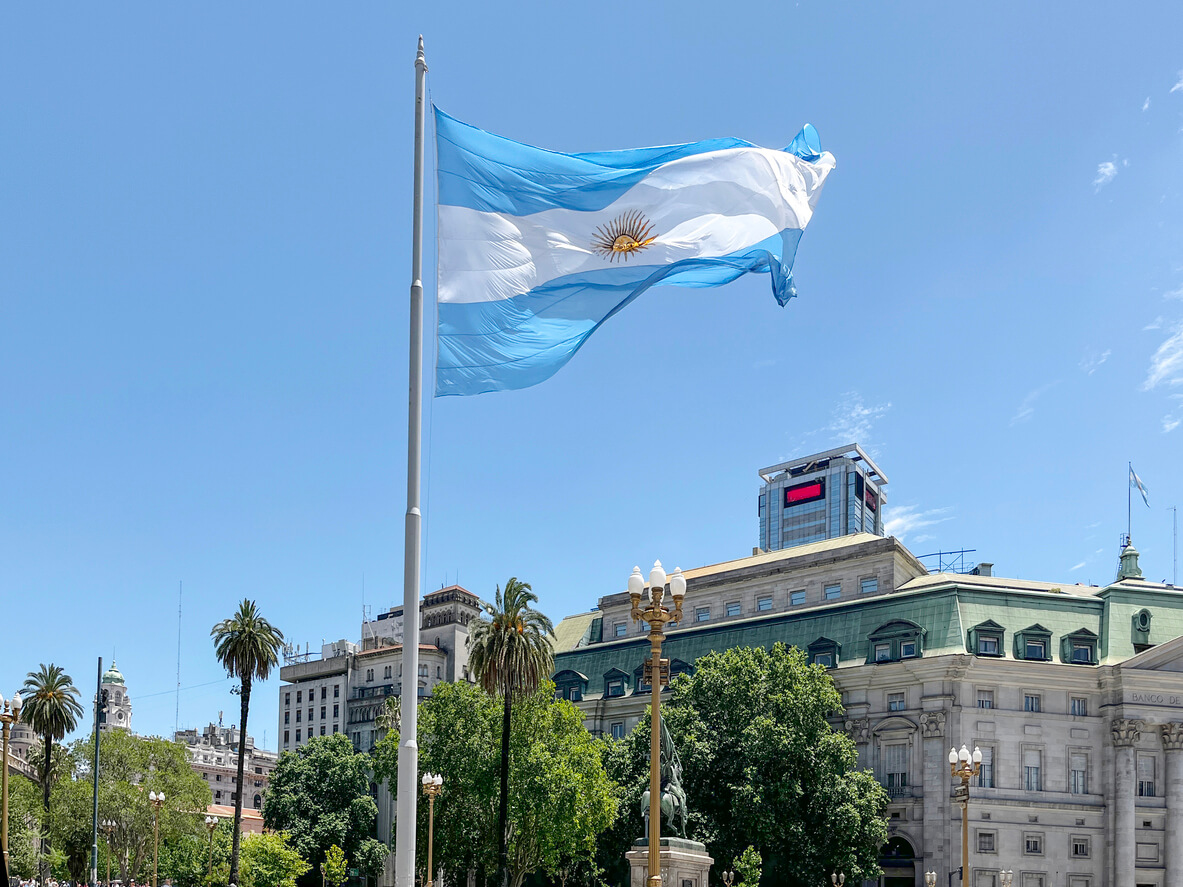 Large flag flying in downtown Buenos Aires