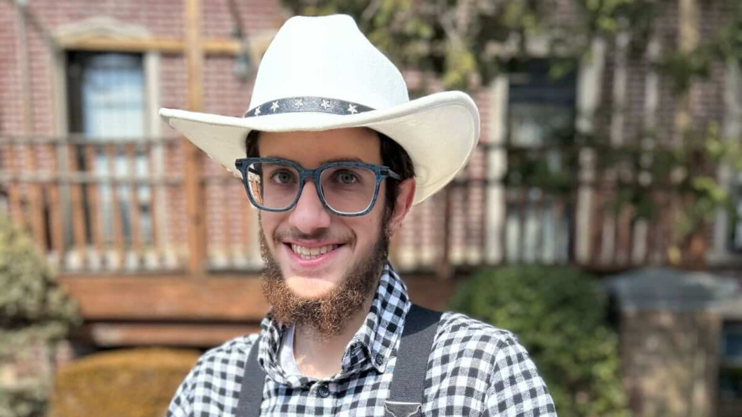 For Purim 2024, Daniel Yeroshalmi of the Crown Heights Homestead dressed, appropriately enough, as a farmer.