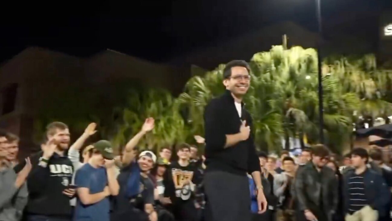 Florida GOP gubernatorial candidate James Fishback references the antisemitic term “goyslop” during a campaign event at the University of Central Florida in Orlando, Feb. 4, 2026. The crowd applauded his use of the term.