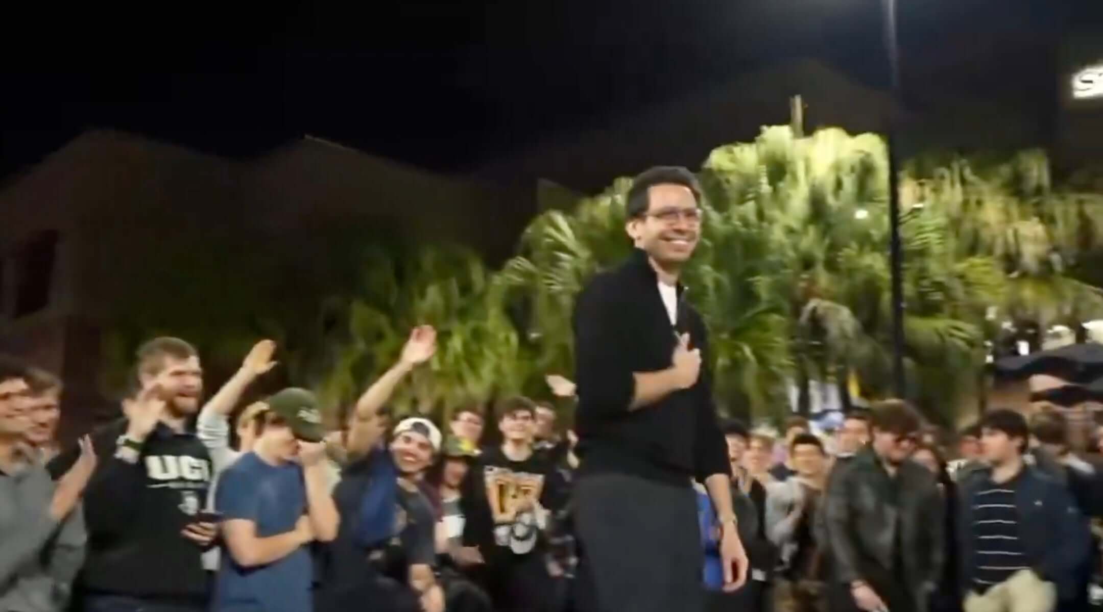 Florida GOP gubernatorial candidate James Fishback references the antisemitic term “goyslop” during a campaign event at the University of Central Florida in Orlando, Feb. 4, 2026. The crowd applauded his use of the term.