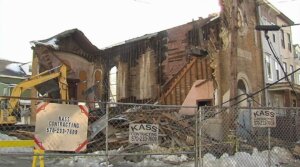 An outer wall of the abandoned Beth Israel synagogue in Mahanoy City collapsed on Feb. 12, 2026.