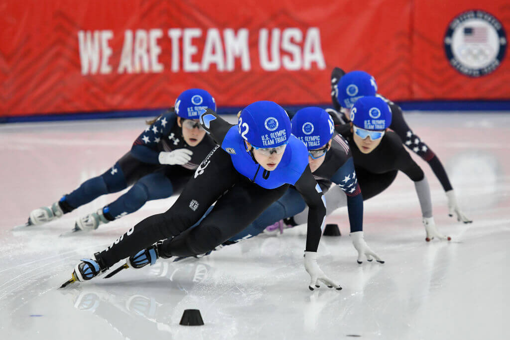 Kamryn Lute competes a the US Short Track Speed Skating Olympic Trials in Utah on December 18, 2021.