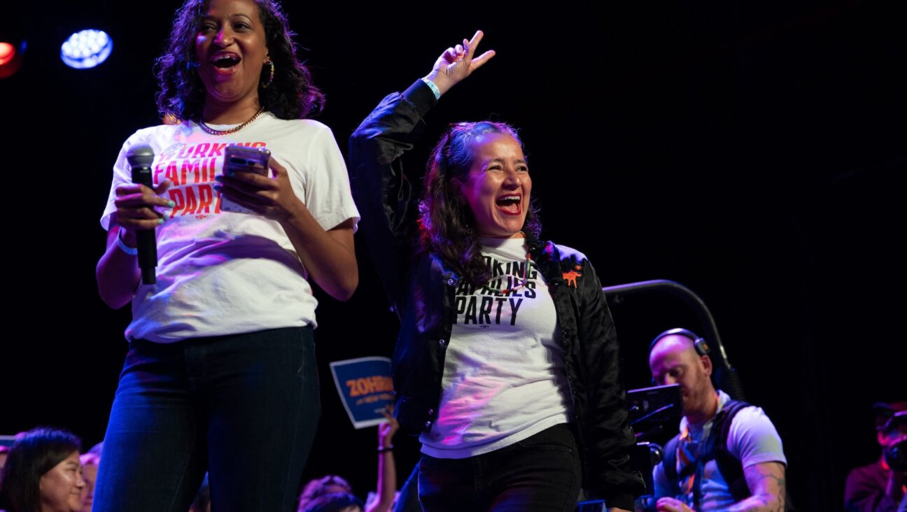 New York Working Families Party co-chair Ana Maria Archila (R) at a Mamdani rally on May 04, 2025.