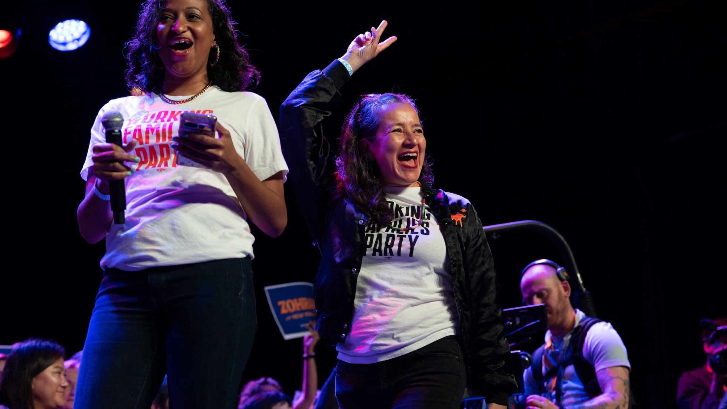 New York Working Families Party co-chair Ana Maria Archila (R) at a Mamdani rally on May 04, 2025.