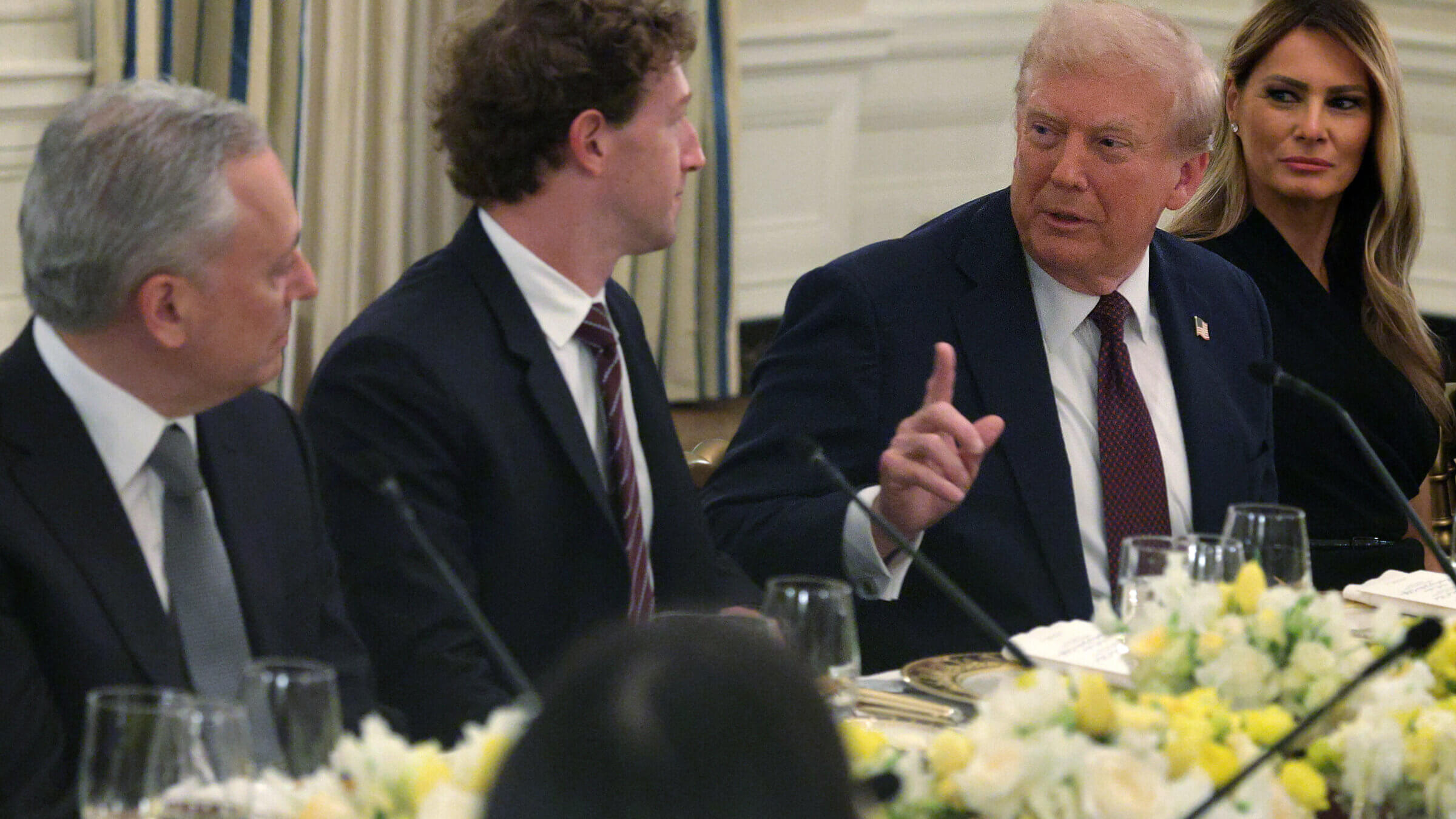 David Scahs, Mark Zuckerberg, Donald and Melania Trump at a dinner  Trump hosted for tech and business leaders.