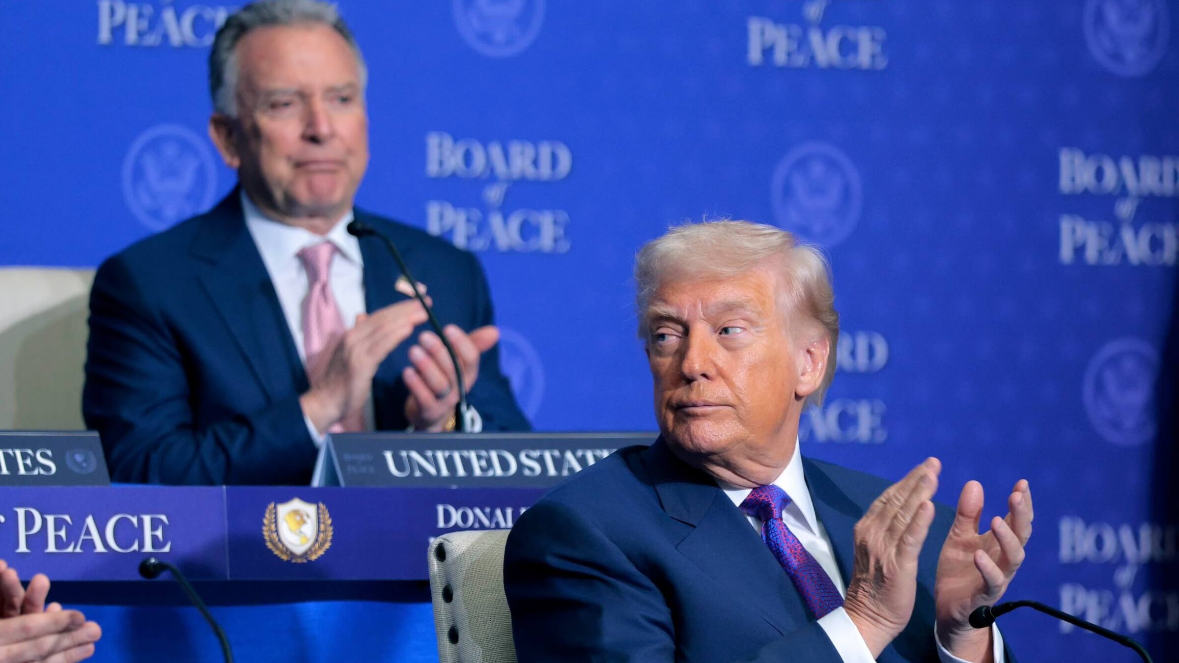 President Donald Trump (R) and Special Envoy to the Middle East Steve Witkoff on Feb. 19.