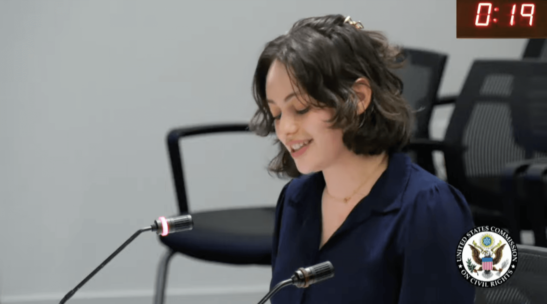 Tova Kaplan, a student at Harvard University, testifies before the U.S. Commission on Civil Rights briefing on antisemitism on college and university campuses on Feb. 19, 2026. (Screenshot via YouTube)