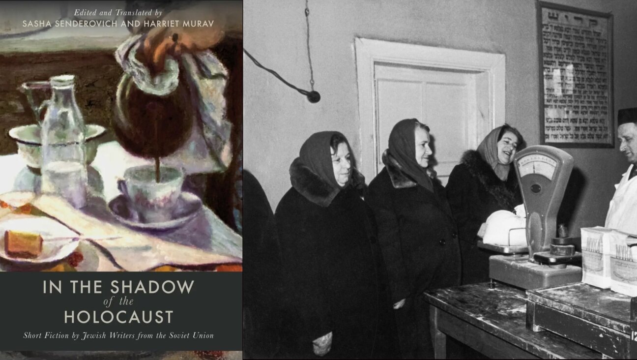 The book "In the Shadow of the Holocaust" showcases Jewish literature written in the Soviet Union; at right, Jewish women buy flour before Passover in Moscow in 1965.