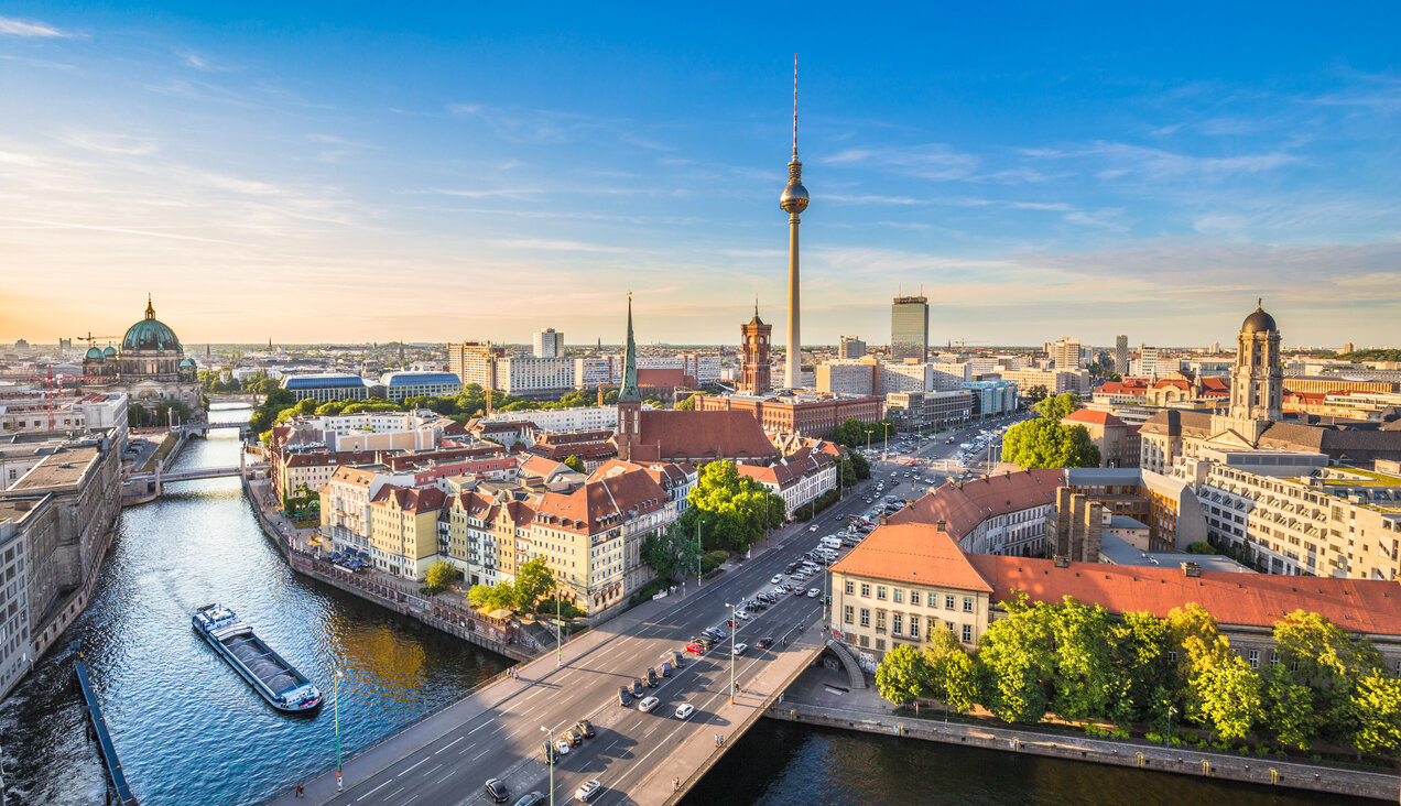 Aerial view of skyline of Berlin, Germany.