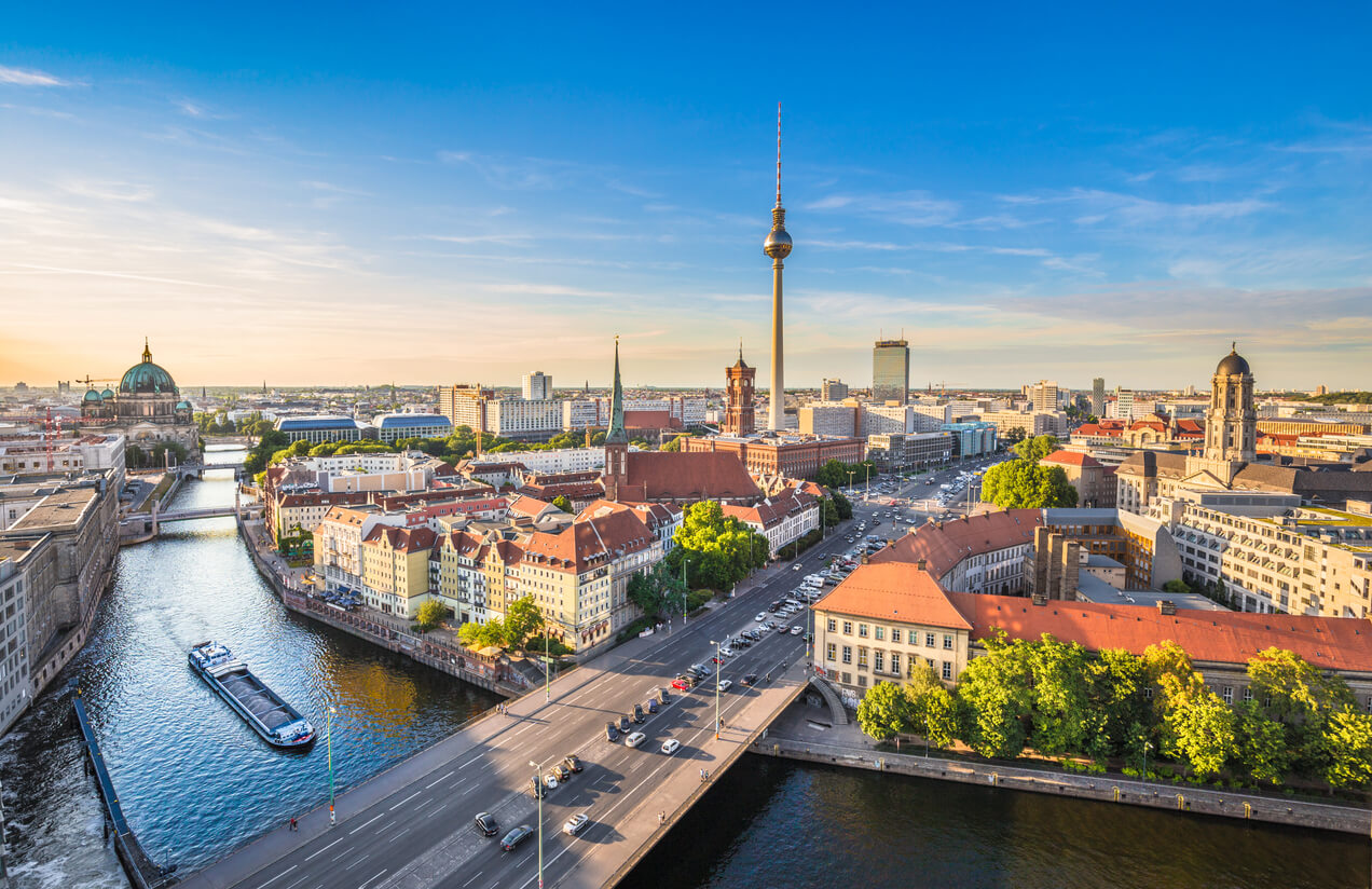 Aerial view of skyline of Berlin, Germany.