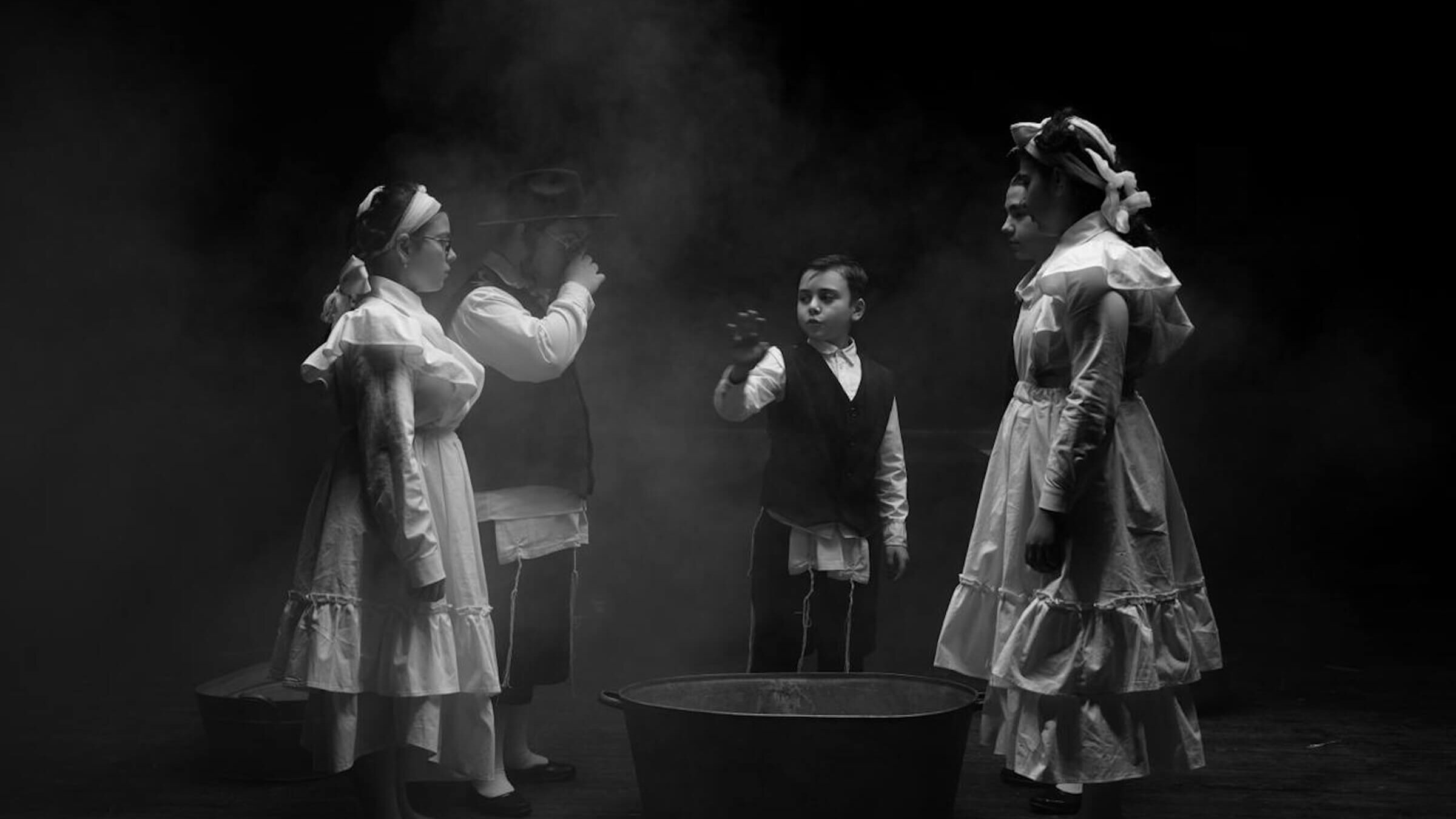 A scene in the Yiddish play "Shema Yisroel," staged in Tabisili in 2023