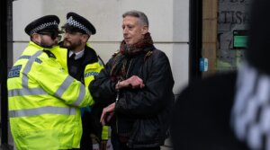 Activist Peter Tatchell is arrested during a pro-Palestinian protest on Jan. 31, 2026 in London, England.