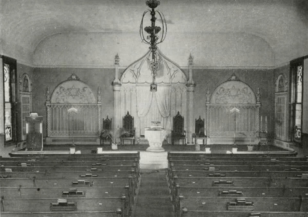 The interior of the original Ahavas Achim synagogue in Lafayette, Indiana. The building dates to 1867.