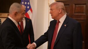 President Donald Trump (R) meets with the Israeli Prime Minister Benjamin Netanyahu (L) at the White House on Feb. 11.