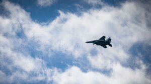 An Israeli Air Force fighter jet flies over central Israel, February 28.