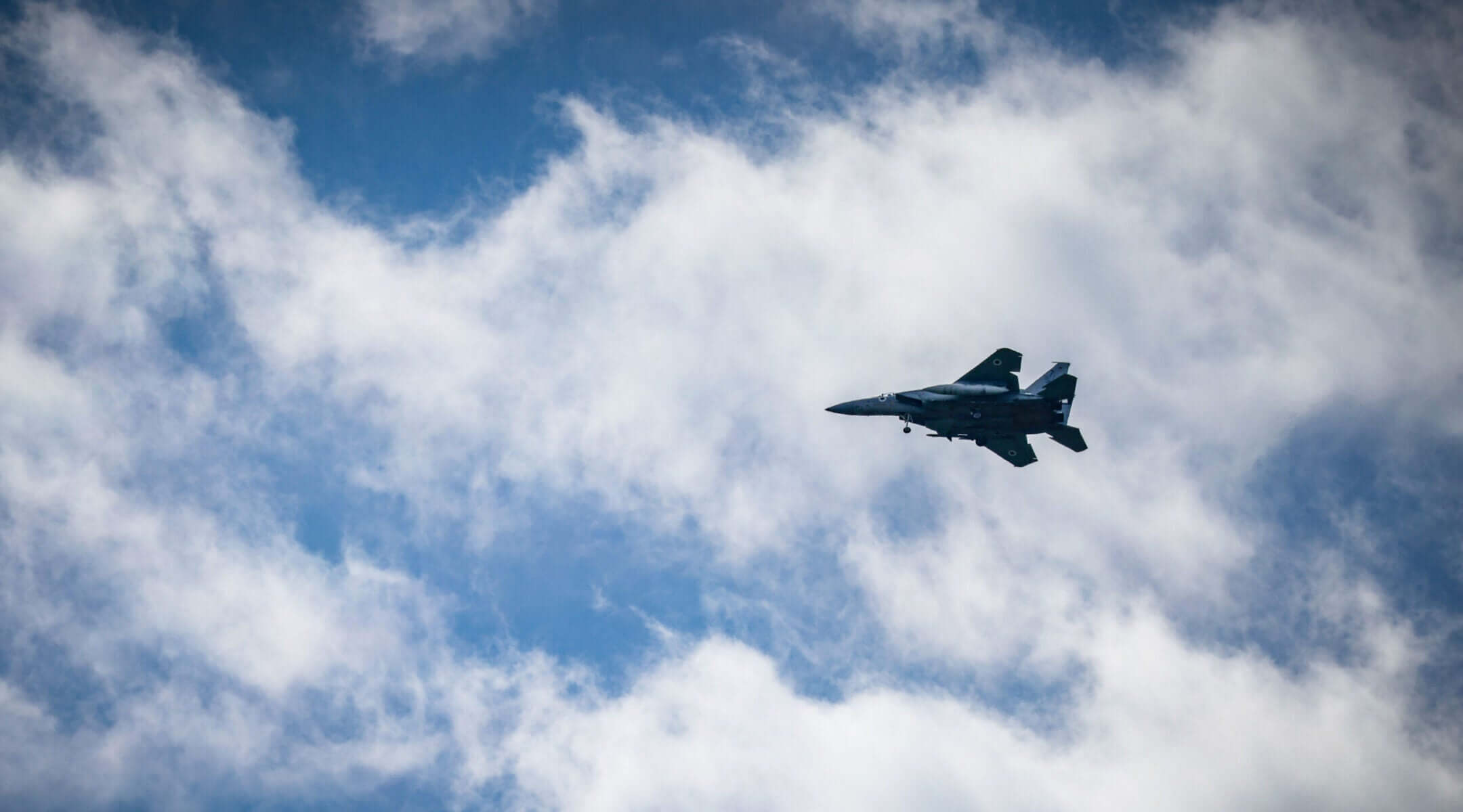 An Israeli Air Force fighter jet flies over central Israel, February 28.
