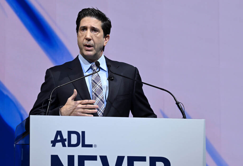 David Schwimmer speaks at an Anti-Defamation League event in New York City on March 4, 2025.