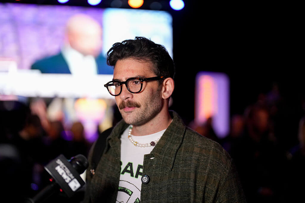 Influencer Hasan Piker during an election night event with Zohran Mamdani in Brooklyn on Nov. 4, 2025.