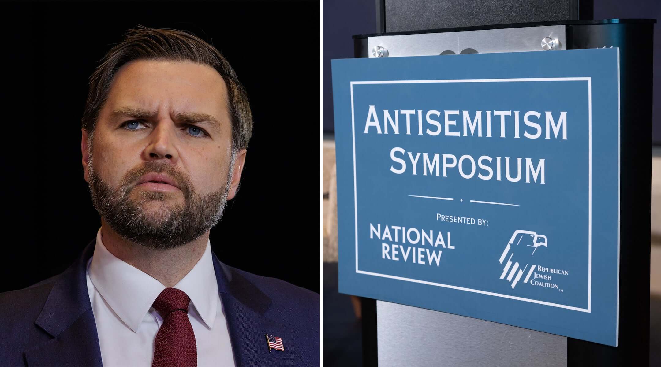 Some Jewish Republicans are losing patience with Vice President JD Vance, who has not condemned Tucker Carlson. (From left: Madison Thorn/Anadolu via Getty Images; Joseph Strauss)