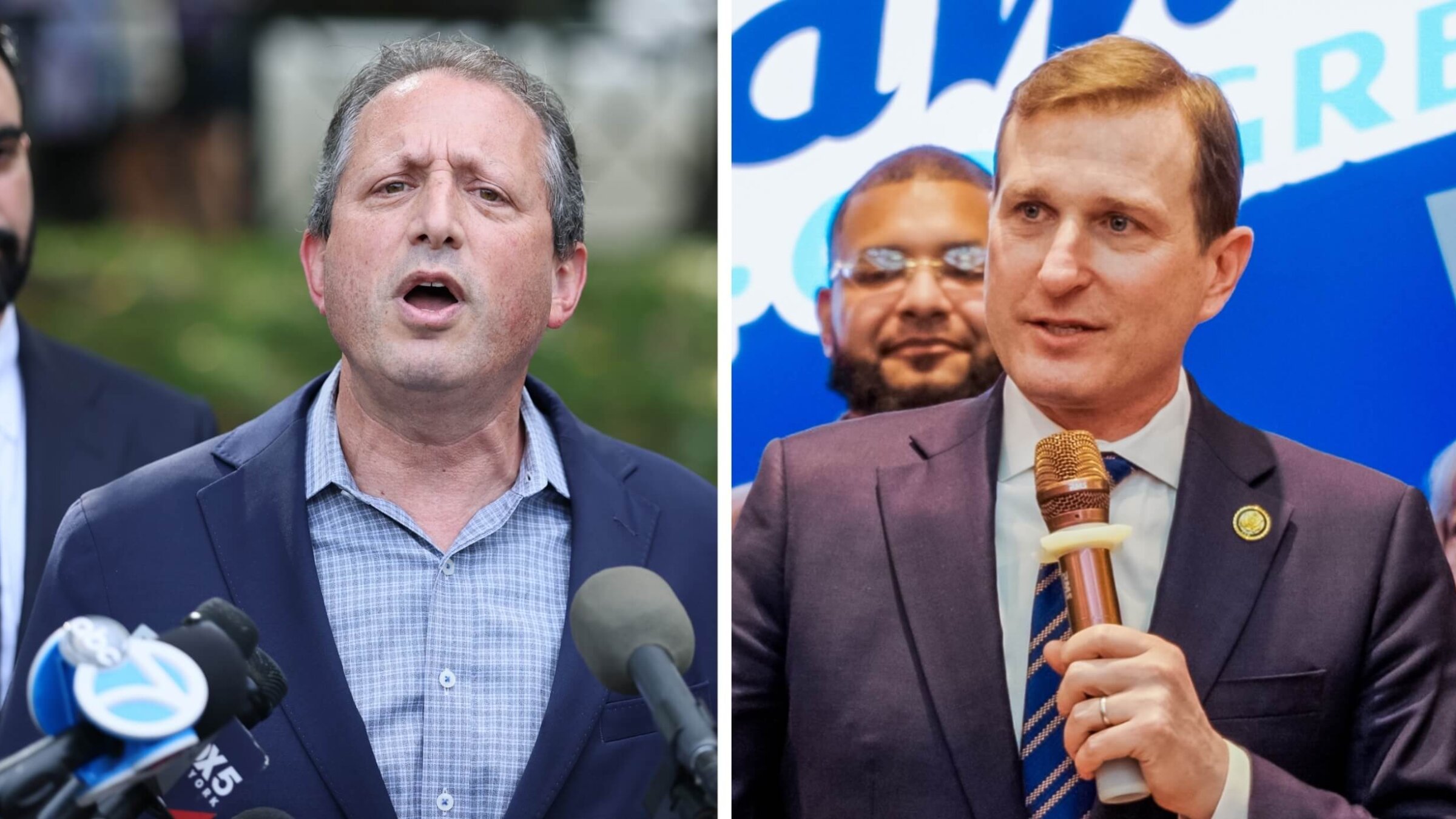 Collage photo — Brad Lander (L) and Rep. Dan Goldman (R). 