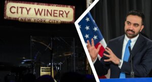 Collage photo of the City Winery in New York City and Mayor Zohran Mamdani