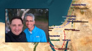 Alon Gildoni, left, and Ron Milo are the creators of “Haggadah on the Map,” which traces the Israelites’ journey as recounted in the Passover story. (Courtesy Alon Gildoni)
