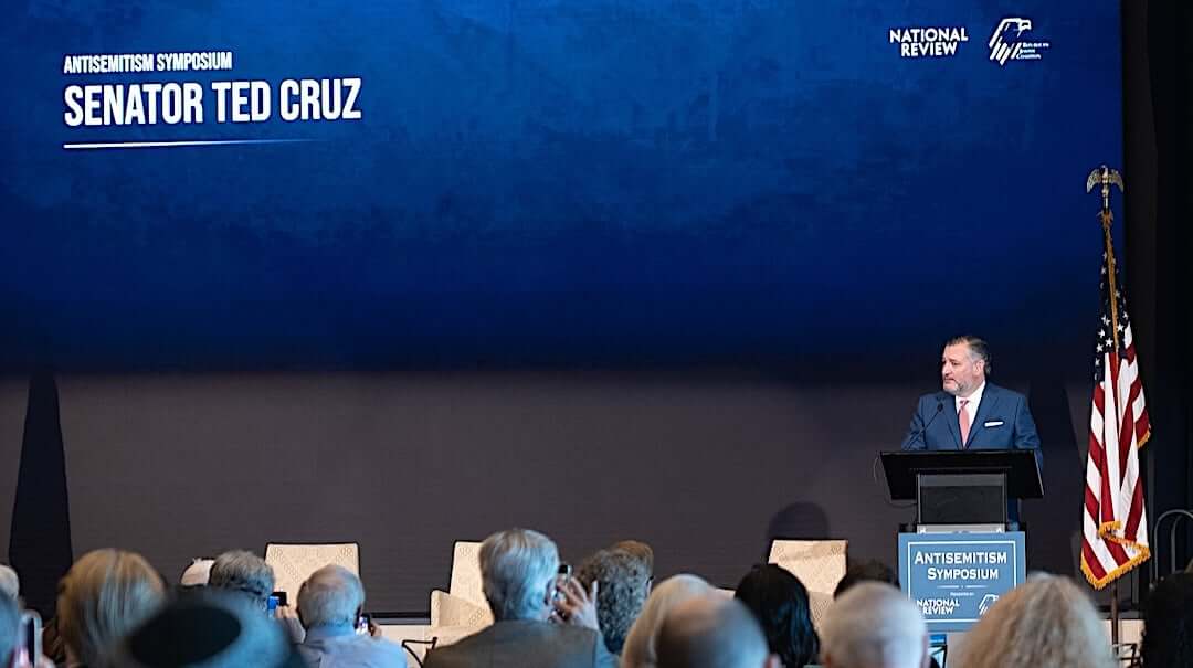 Sen. Ted Cruz of Texas speaks at the Antisemitism Symposium hosted by the Republican Jewish Coalition and National Review, Washington, D.C., March 10, 2026. (Joseph Strauss)