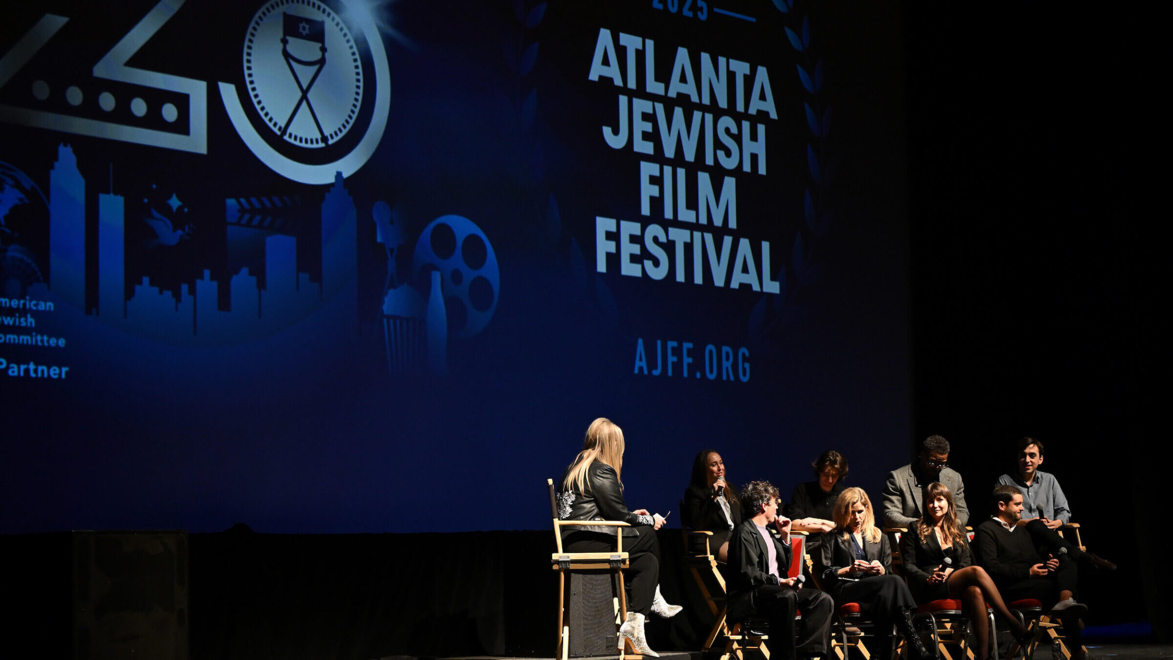 A panel speaks onstage during the 25th Atlanta Jewish Film Festival " on Feb. 19, 2025 in Atlanta, Georgia.