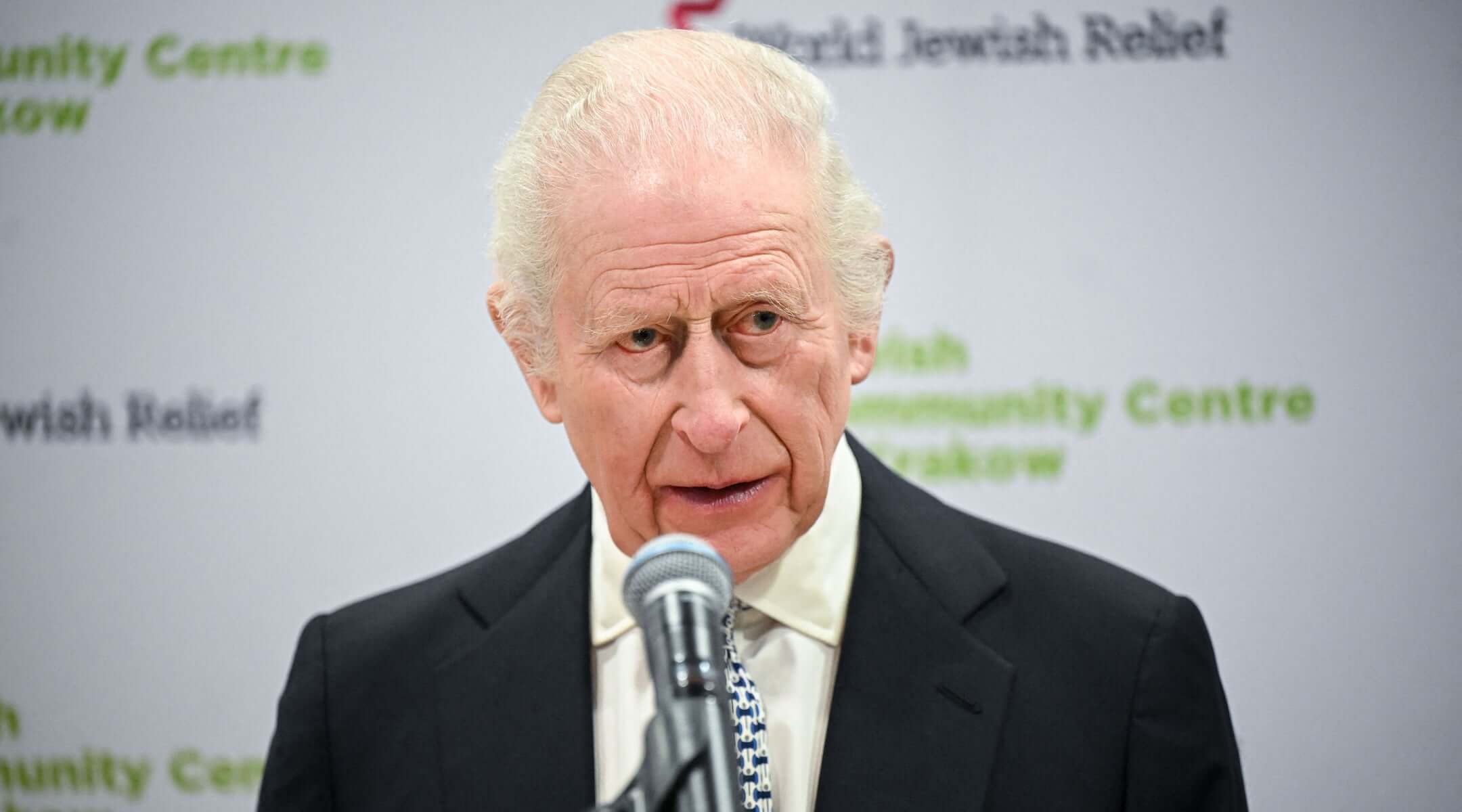 Britain’s King Charles III, shown delivering a speech at the Jewish Community Centre n Krakow, Poland in 2025, this week accepted the role of patron for the Community Security Trust, a British charity that monitors antisemitism. (Victoria Jones/AFP)