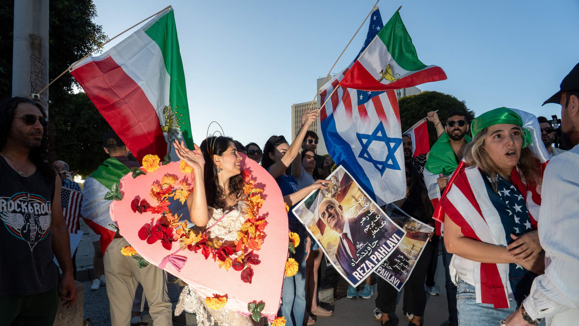 Demonstrators in support of a war in Iran at City Hall in Los Angeles, California, US, on Feb. 28.