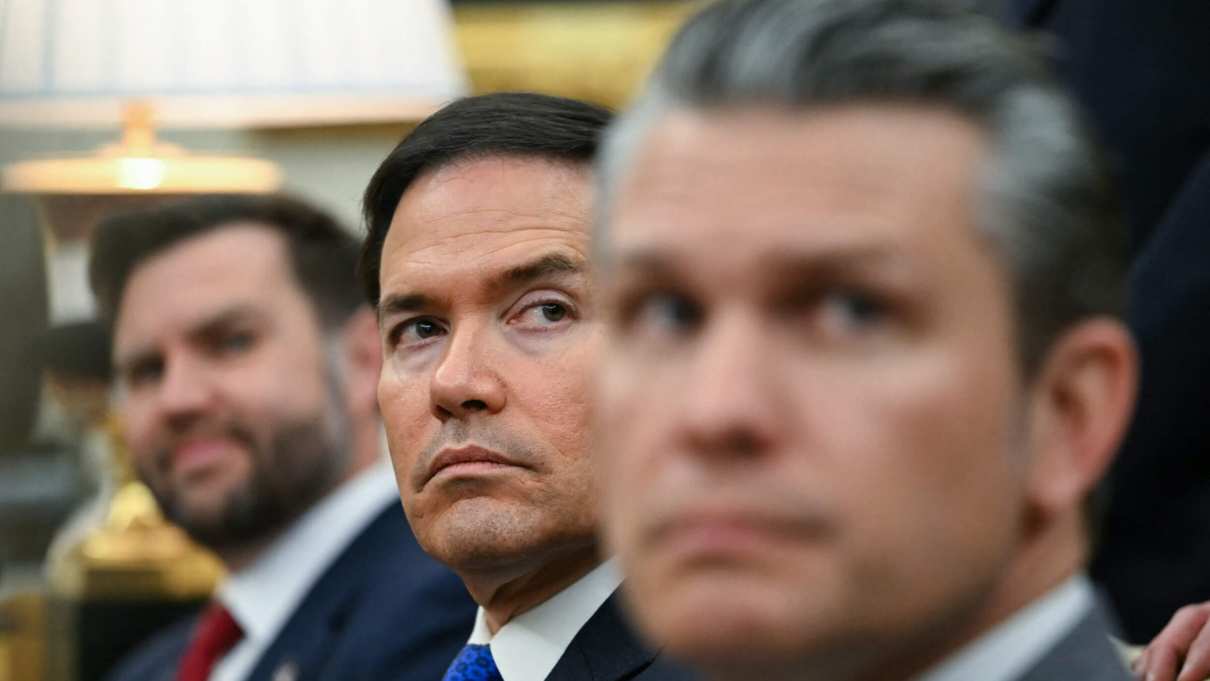 Secretary of State Marco Rubio (center) with Vice President JD Vance (left) and Secretary of Defense Pete Hegseth in the White House on March 3.